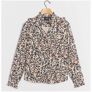 ANTHROPOLOGIE Maeve Katia Ruffled Button Down Leopard Print Top SZ 2